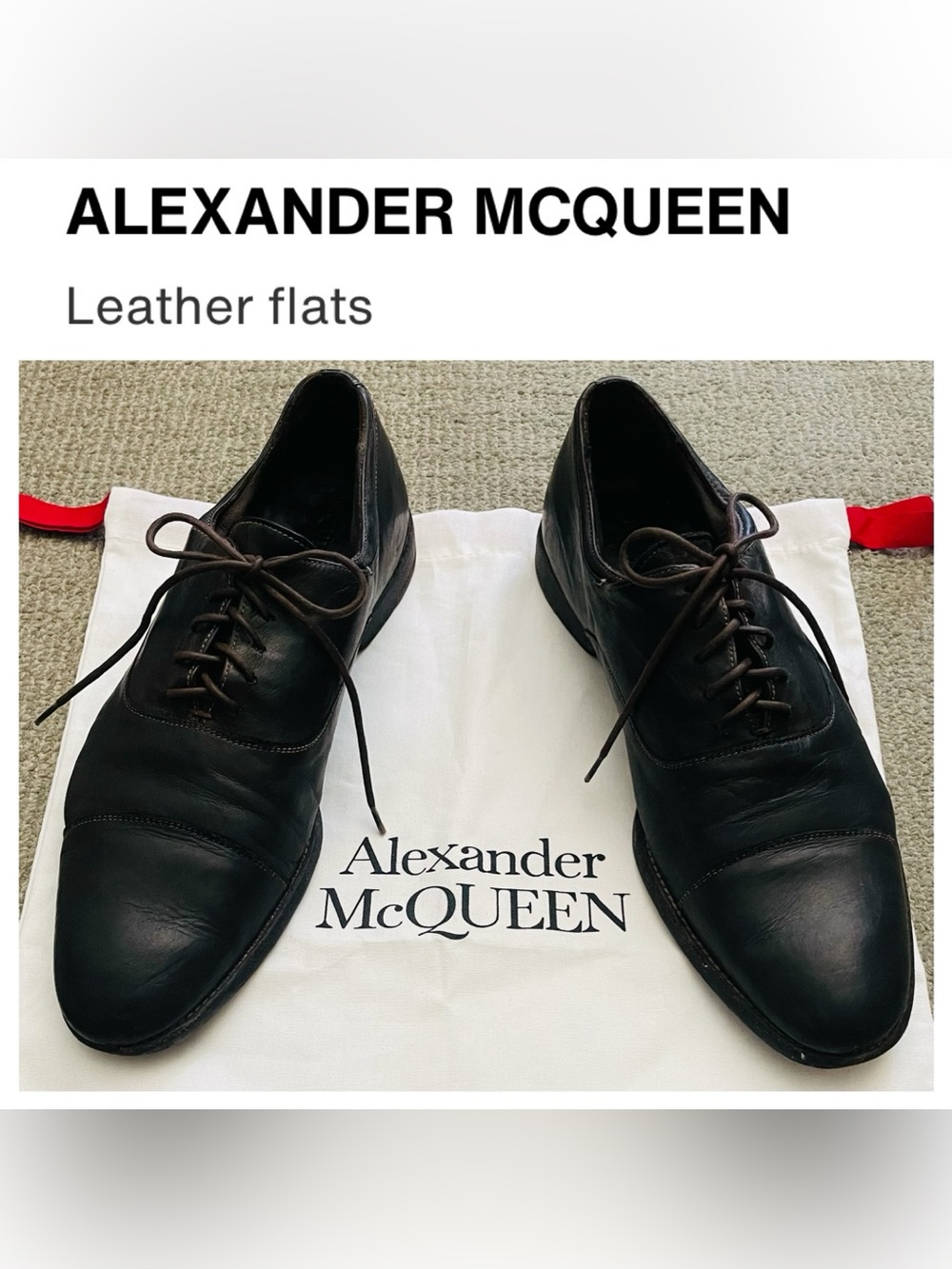 ALEXANDER McQUEEN Dark Brown Leather Lace-Up Oxfords & Dust Bag